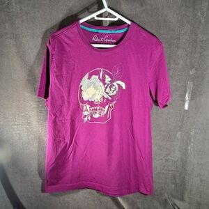 Robert Graham "Hibiscus Skull" Skull Floral Magenta Purple Graphic Tee VG XL